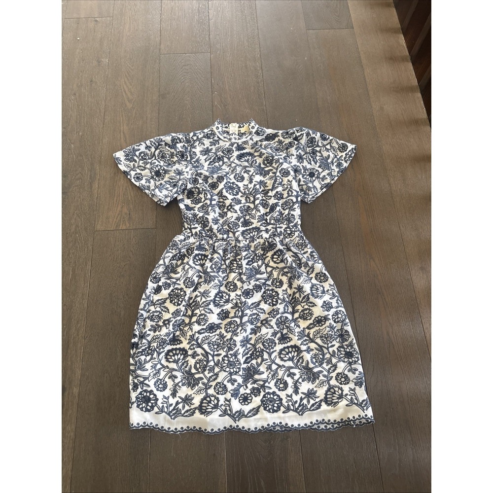Michael Kors Dress Womens 2 Blue White Lace Crochet Embroidered Flared Sleeves